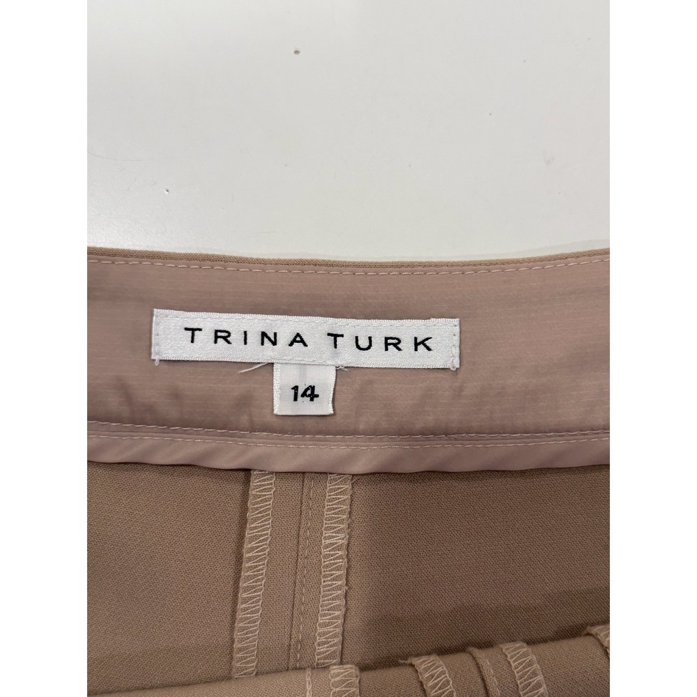 Trina Turk Tan Khaki High Waisted Tailored Shorts Size 14 Side Zip 162516 - Picture 4 of 6